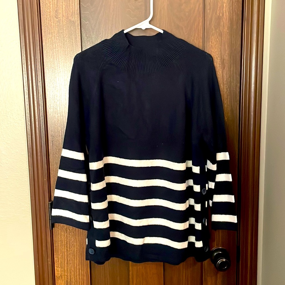 NWT Loft Mockneck Navy and White Striped Sweater